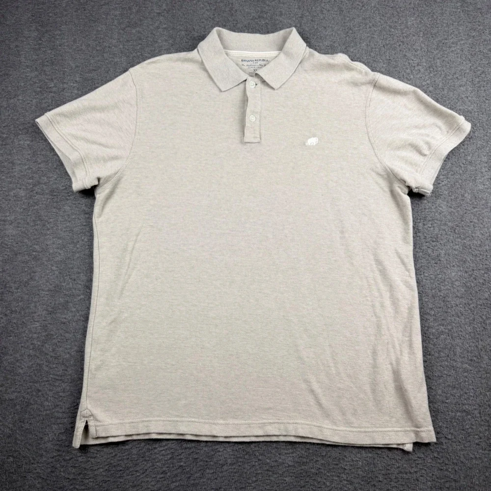 Banana Republic Mens XL‎ Polo Shirt Beige Heather Cotton Pique Elephant Short